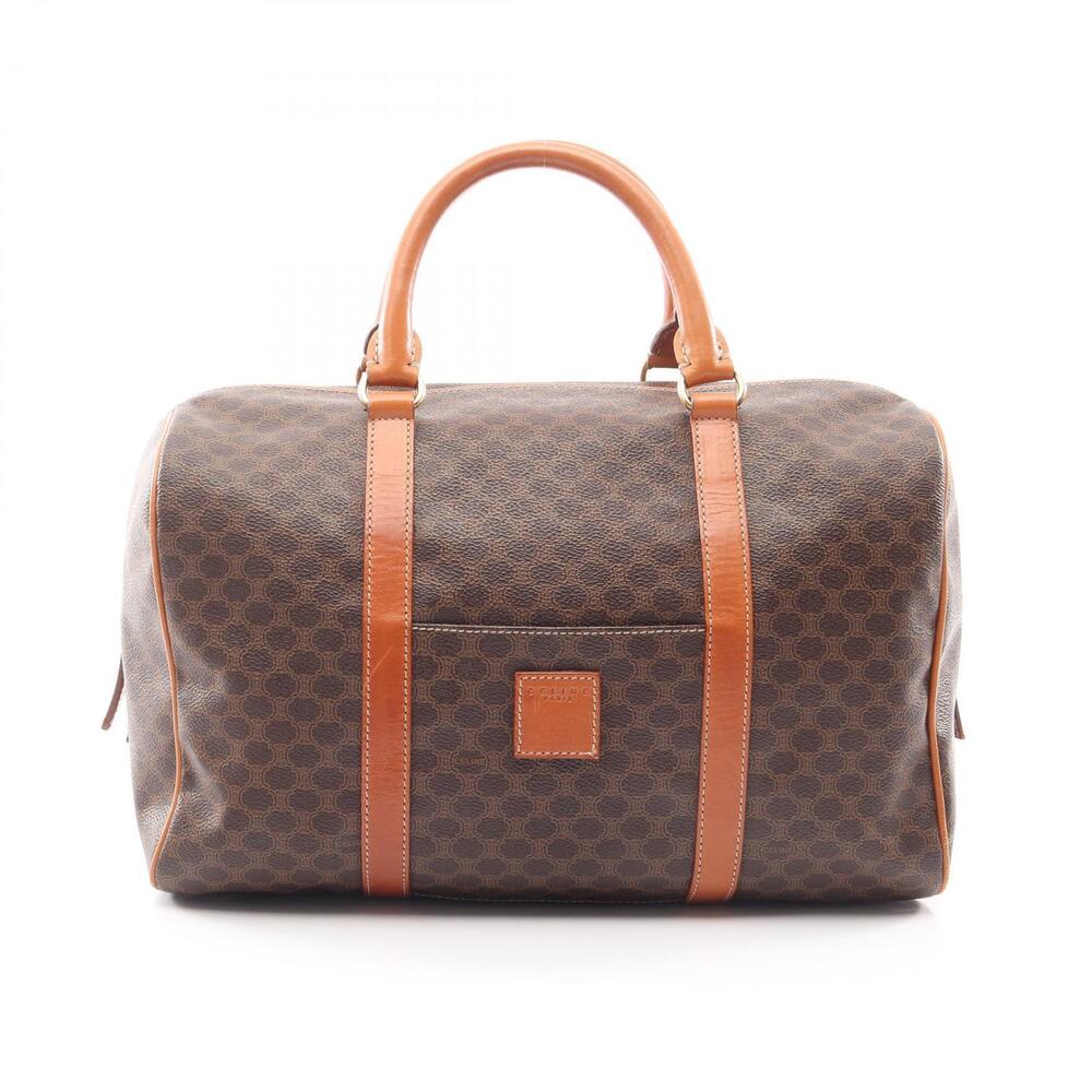 Celine Macadam Handbag Canvas Leather Beige Brown Tan